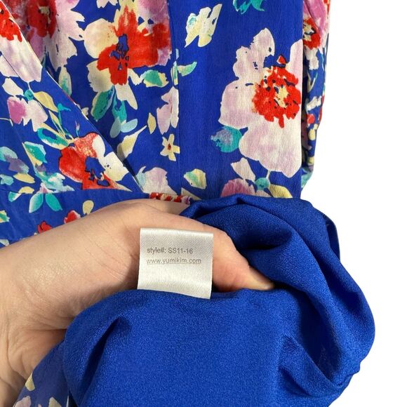 Yumi Kim Blue Floral 100% Silk Romper Preppy Summer Vacation Cruise Womens Small - Picture 4 of 6